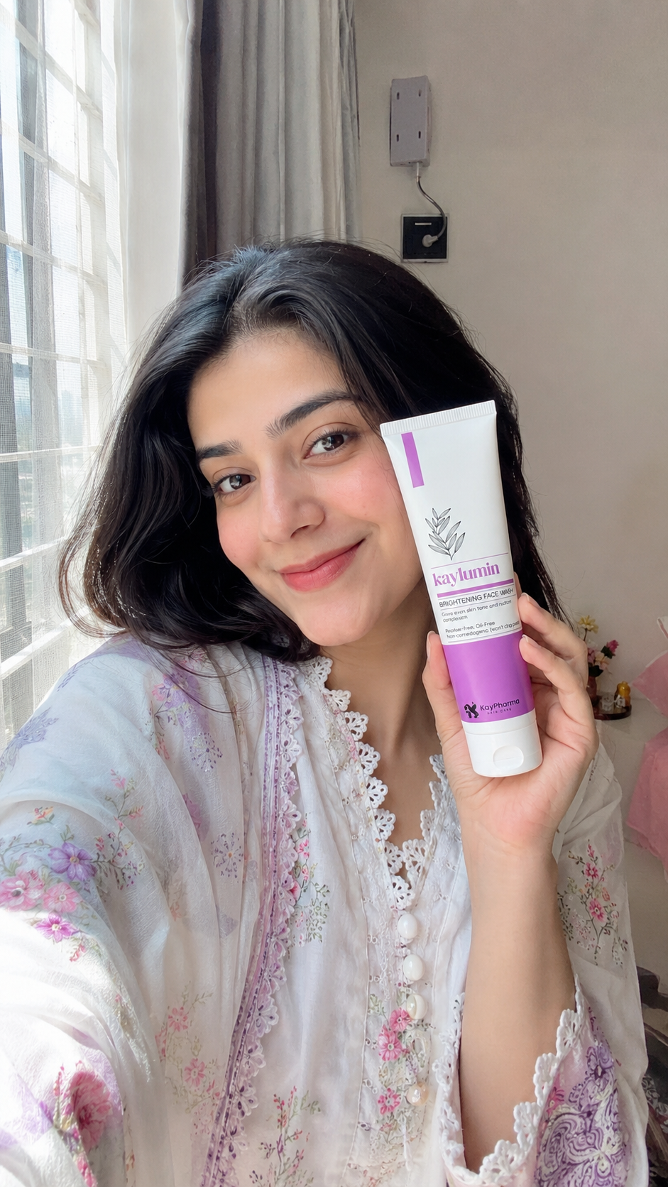 KayPharma model with skincare product
